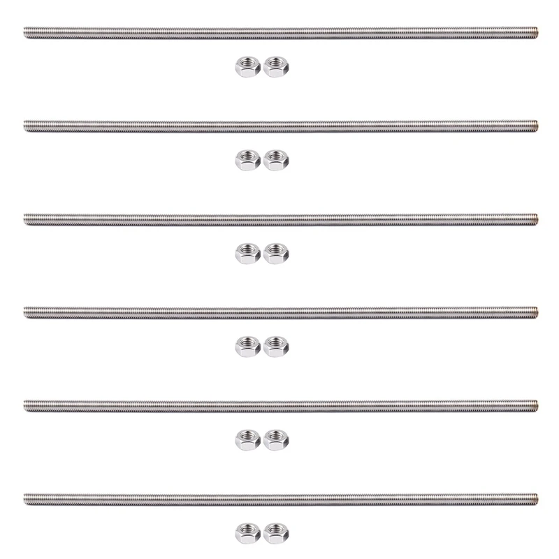 

6 Pcs 320Mm X M8 Stainless Steel Thread Bar Stock Rod Silver Tone