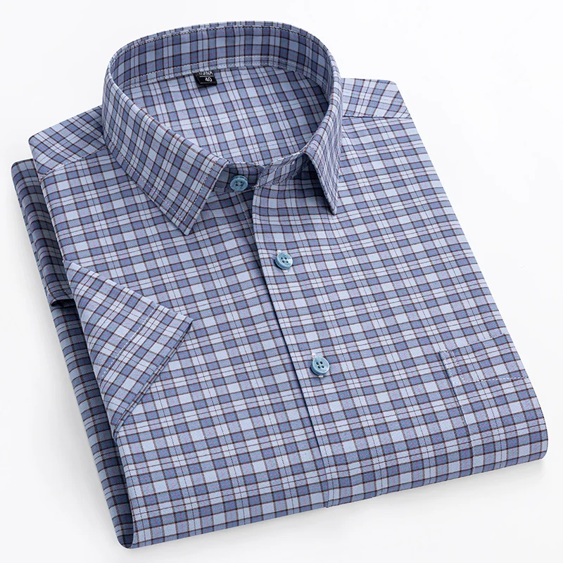 Men Plus Size 14xl Cotton Oxford Summer Short Sleeve Slim Fit Formal Soft Plaid Office Shirt casual short sleeved shirt,linen shirt,short sleeved shirt,button down shirt