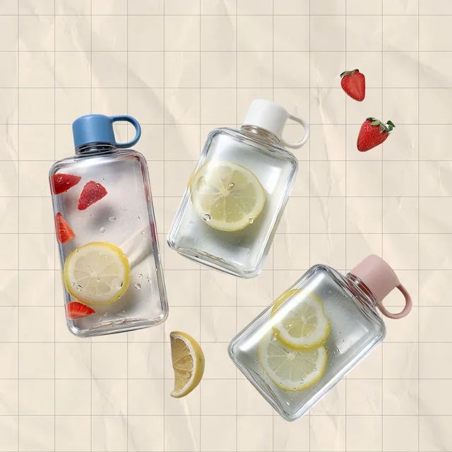 Water Botlte Flat Bpa Free Sport Clear Plastic Crystal Drinks Kettle Notebook Milk Juice Transparent Drinkware Birthday Gift 4