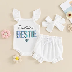 2024-03-11 Lioraitiin 0-18M Baby Girls Clothes  Set Fly Sleeve Letters Print Romper with Shorts and Hairband Summer Outfit