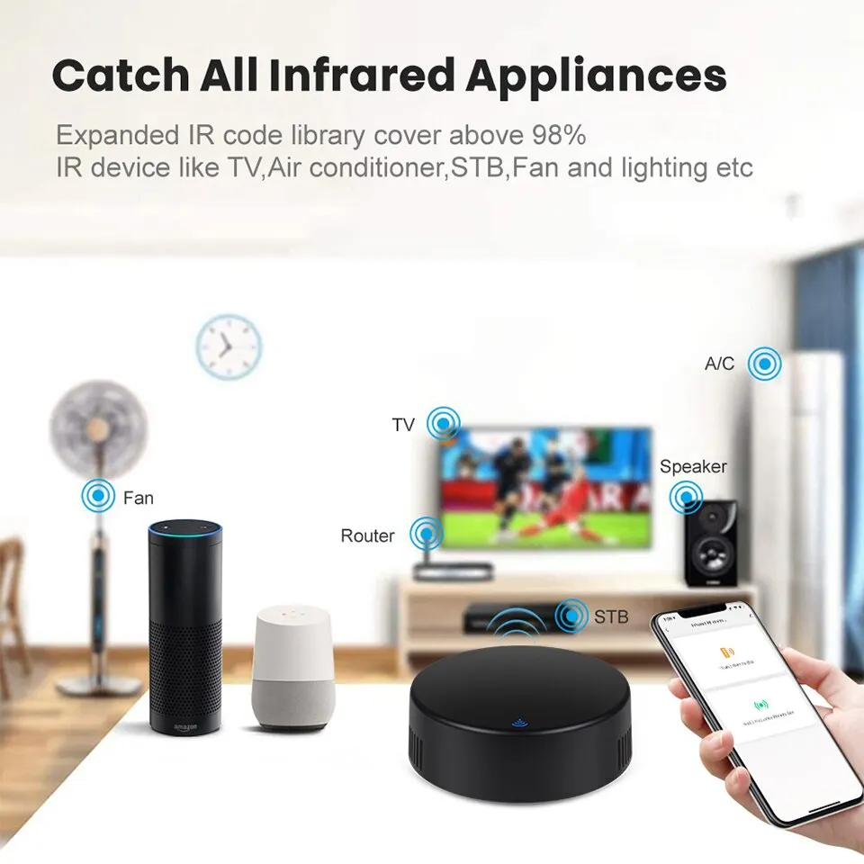 Wifi Remote Controller Tuya WiFi Smart IR Remote Controller Temperature and Humidity Sensor Air Conditioner TV AC Work Alexa Google Home Voice