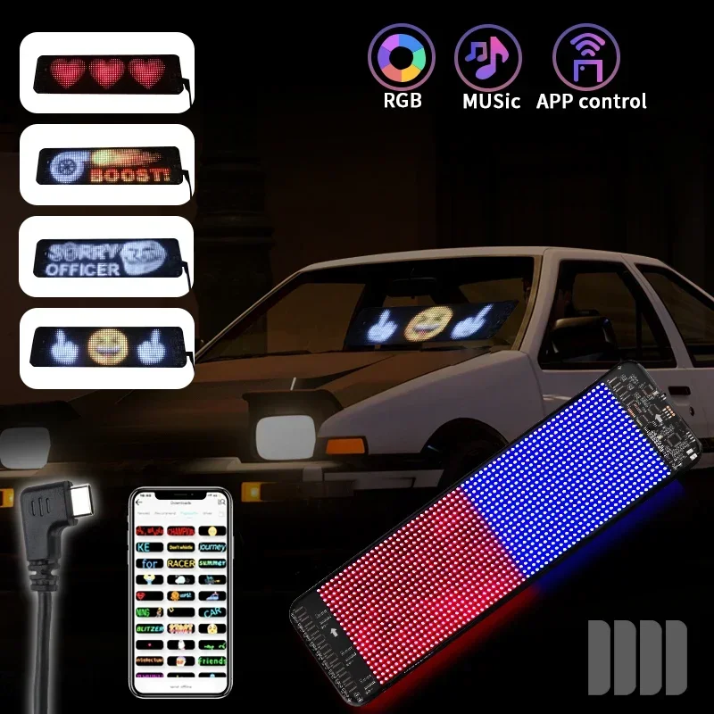 LED 매트릭스 픽셀 패널, USB 5V, 유연한 주소 지정 가능 RGB 패턴, 그래피티 스크롤 텍스트 애니메이션 디스플레이, 자동차 상점, 블루투스 앱