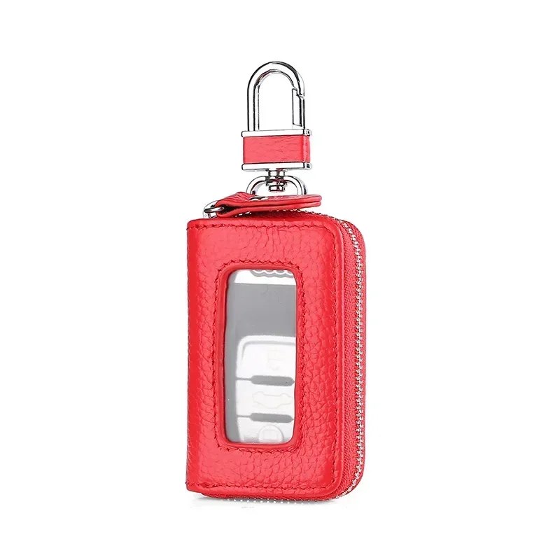 Korean Style Multi-Color Soft Leather Zipper Car Key Case with Transparent Window