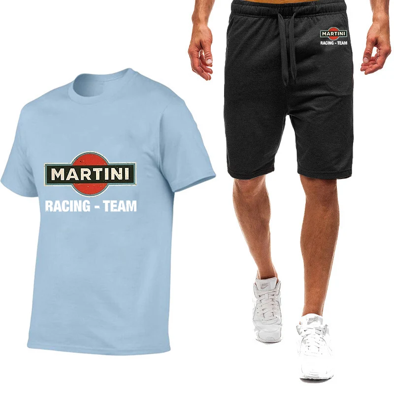 Martini Racing Printed Mens Short Sleeve Summer Mens Harajuku Style T-Shirt High Quality Cotton T Shirts Shorts Suit Sportswear