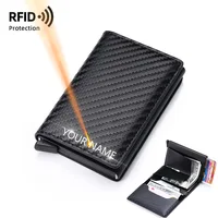 Name Customized Men RFID Wallets Small Card Bag Carbon Fiber Slim Mini Short Male Purse Top Quality Men Card Clips 1