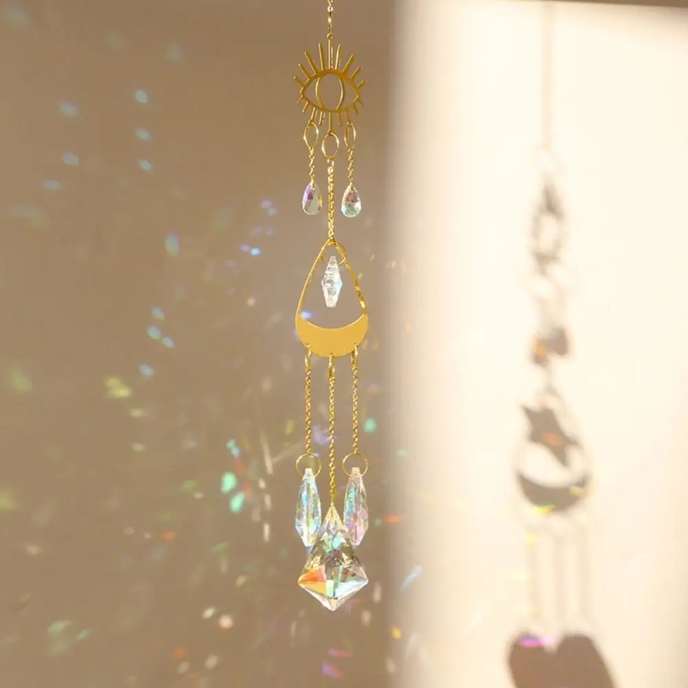 Sun Moon Star Crystal Sun Catcher Stained Glass Balcony Yard Window Drop Bell Party Decor Rainbow Prism Wind Bell Pendant