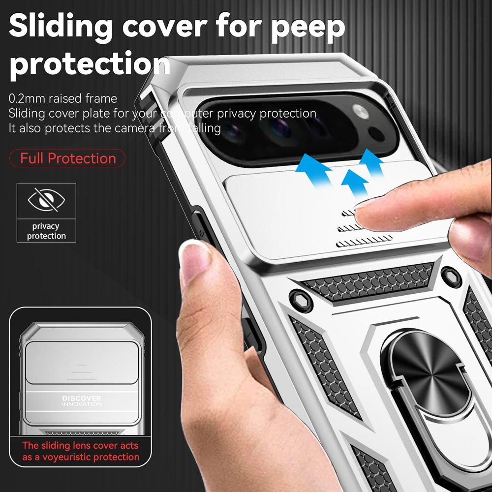 Shockproof Armor Slide Lens Protective Case with Magnetic Ring Holder