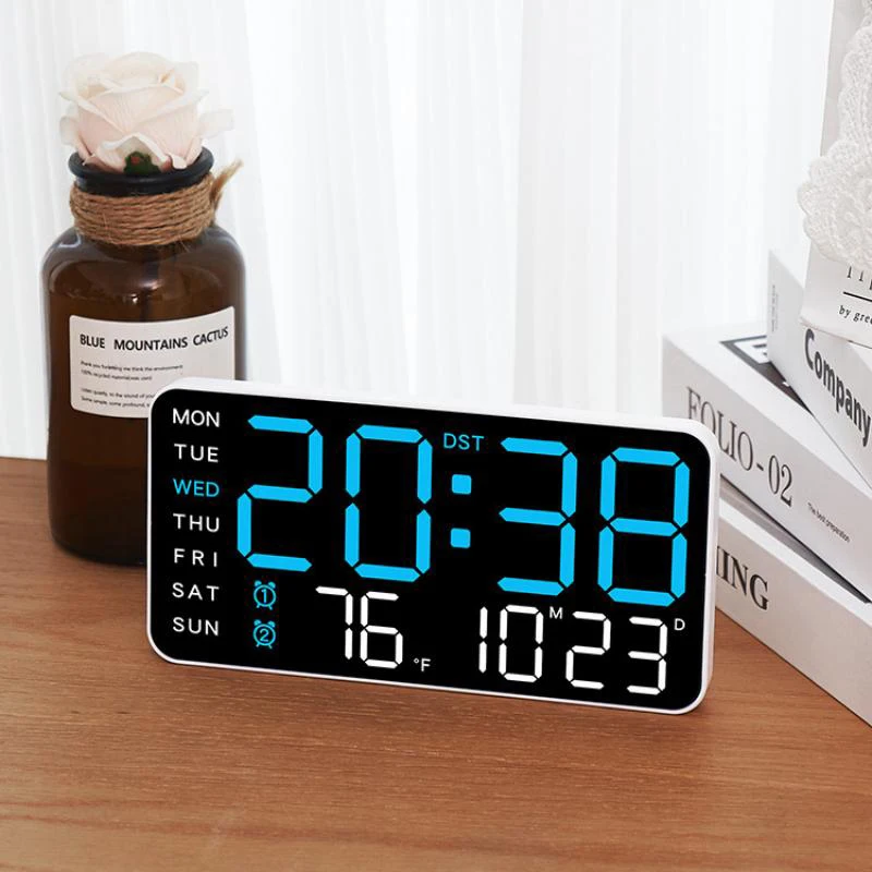 Large LED Digital Wall Clock with Built-in Date, Week, Temperature, and Humidity Display – Multifunctional and Stylish Timepiece