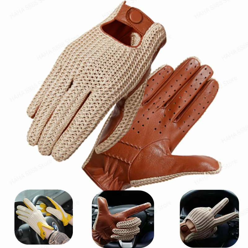 

Универсальные всесезонные шерстяные вязаные перчатки из козьей кожи для сенсорных экранов локомотивные варежки для вождения автомобиля из натуральной кожи моторные перчатки