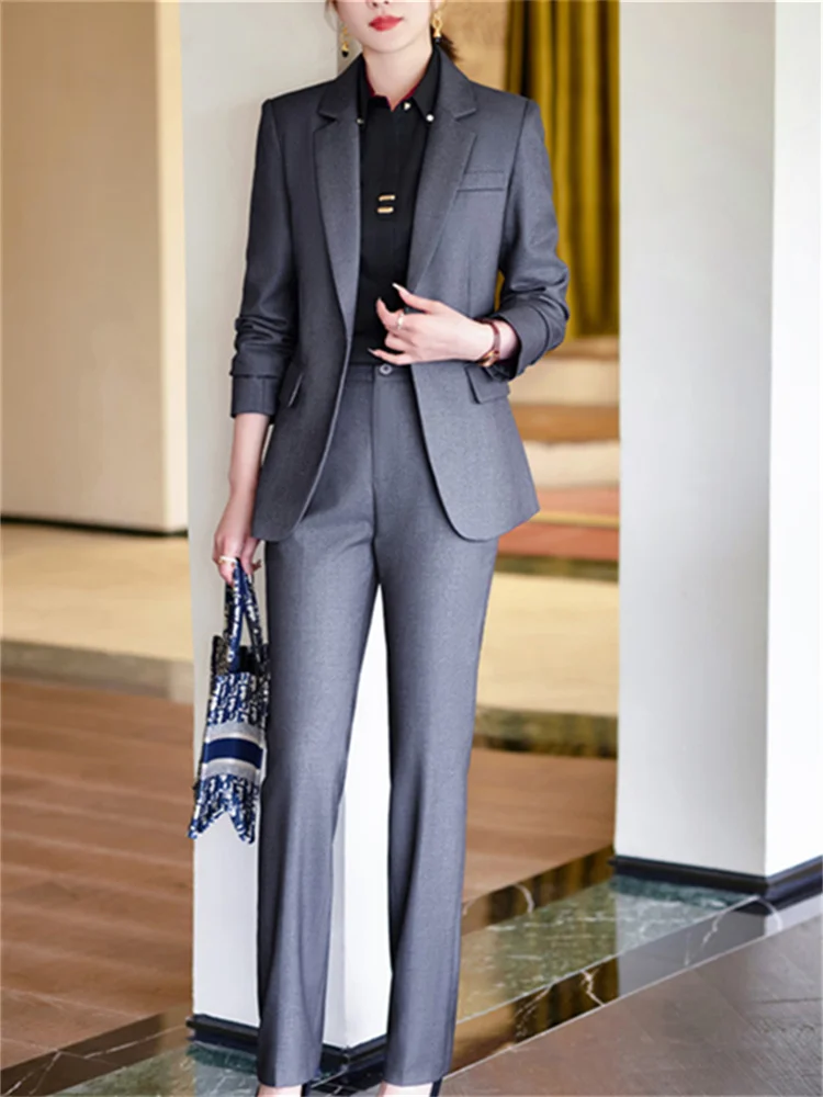 Yitimuceng Blue Suits for Women 2023 Fashion Long Sleeve Office Lady Single  Button Blazer Chic High Waisted Pants 2 Piece Set