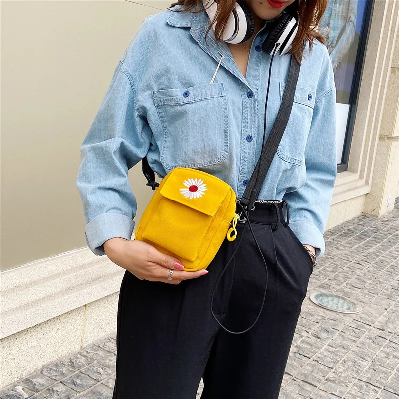 Canvas Bag Shoulder Bag Ladies Handbag Crossbody Bag Daisy Single Women's Shoulder Bag Fashion Casual Canvas Handbag Outdoor Crossbody Bag Zipper Purse Simple Messenger For Girl