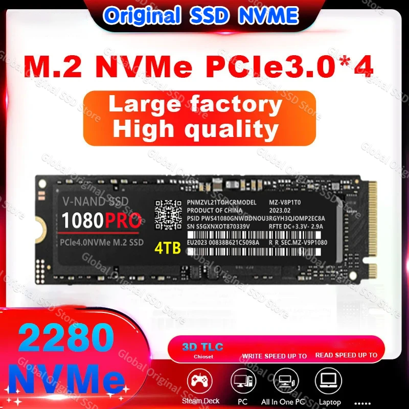 

SSD 4TB 1080PRO NVME 500GB 1TB 2TB Read Up To 7500MB/s NVMe PCIe4.0 5.0 M.2 2280 Disk Drives for Laptop Notebook Gaming Computer