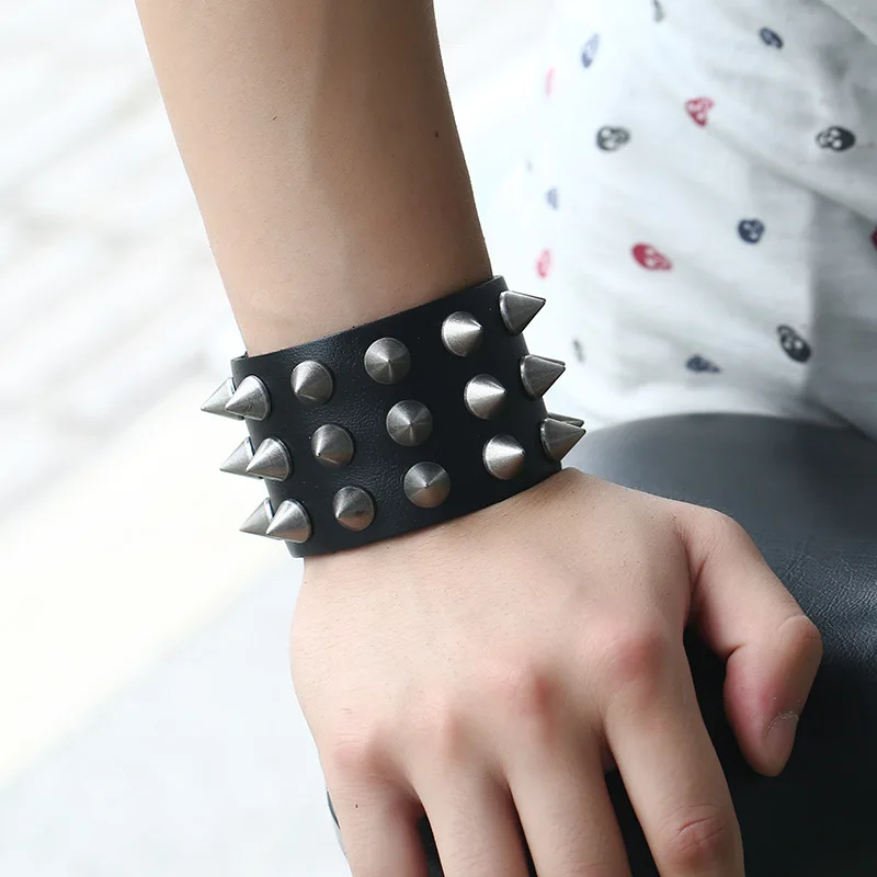 Punk rock rivet spike accessories Leather Bracelet