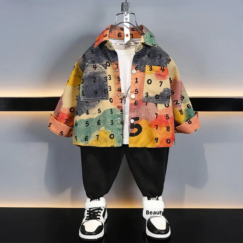Boys Floral Shirt Autumn Outerwear Long Sleeve Trendy Top for Little Boys Spring Autumn Fashionable Children's Clothing