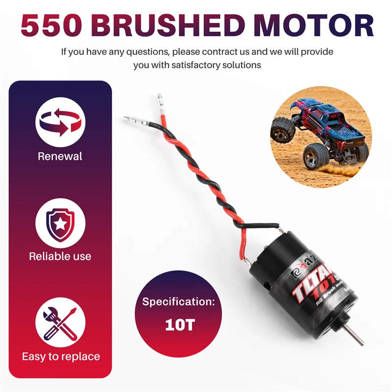 1/10 RC 클라이밍 차량용 방수 550 브러시드 모터 10T (액시얼 트랙 SCX10 II HSP 트랙사스 슬래시 TRX4 TRX6 호환)