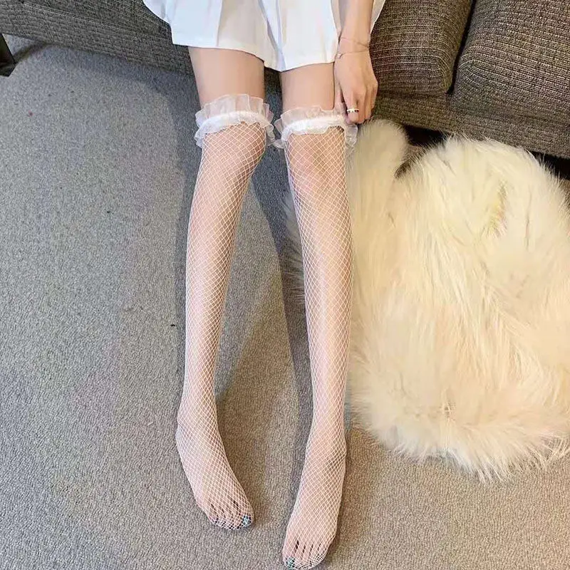 Women Sexy Lace Fishnet Hollow Out Body Stockings Thigh High Over Knee Nylon Long Socks Hosiery Anime Lolita Transparent Gauze
