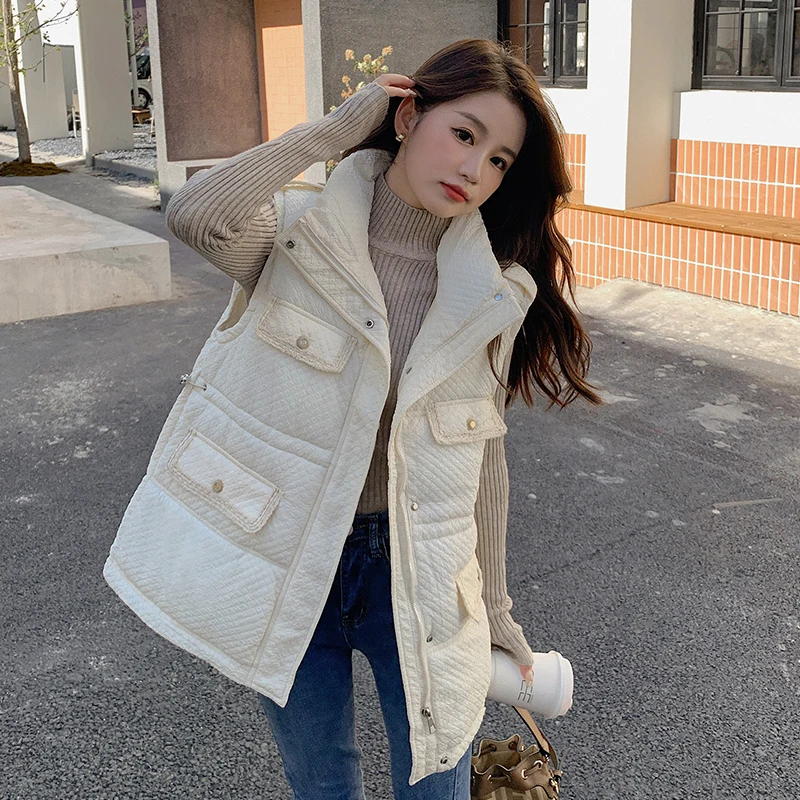 Fall Winter Fashion Sweet Maternity Down Vest Sleeveless Pregnancy Women Cotton Vest with Pockets Office Lady Elegant Outwear