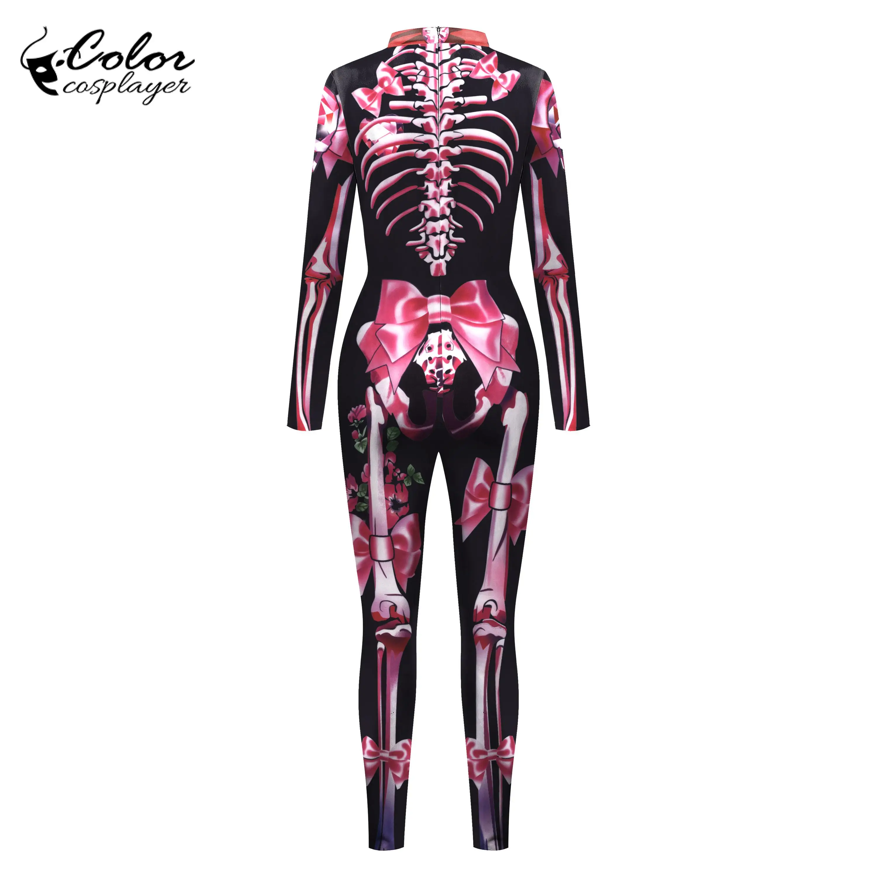 Color Cosplayer Halloween Party Jumpsuit Gothic Performance 3D Printed Costume Zentai Cosplay Zipper Spandex Catsuit Bodysuit
