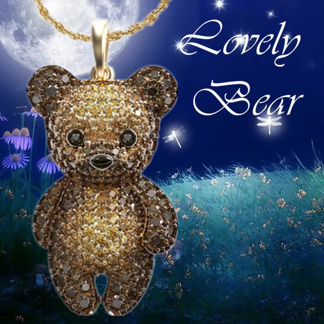 Cute Little Brown & Beige Teddy Bear Pendant Necklace for Women & Girls