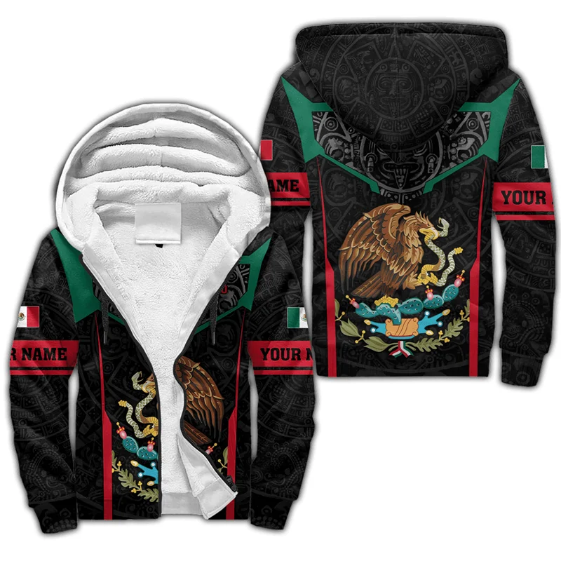 

Fashion Men's Mexican Crest 3D Print Men's Zip Hoodie New Casual Unisex Winter Warm Thickened Zip Jacket Jacket