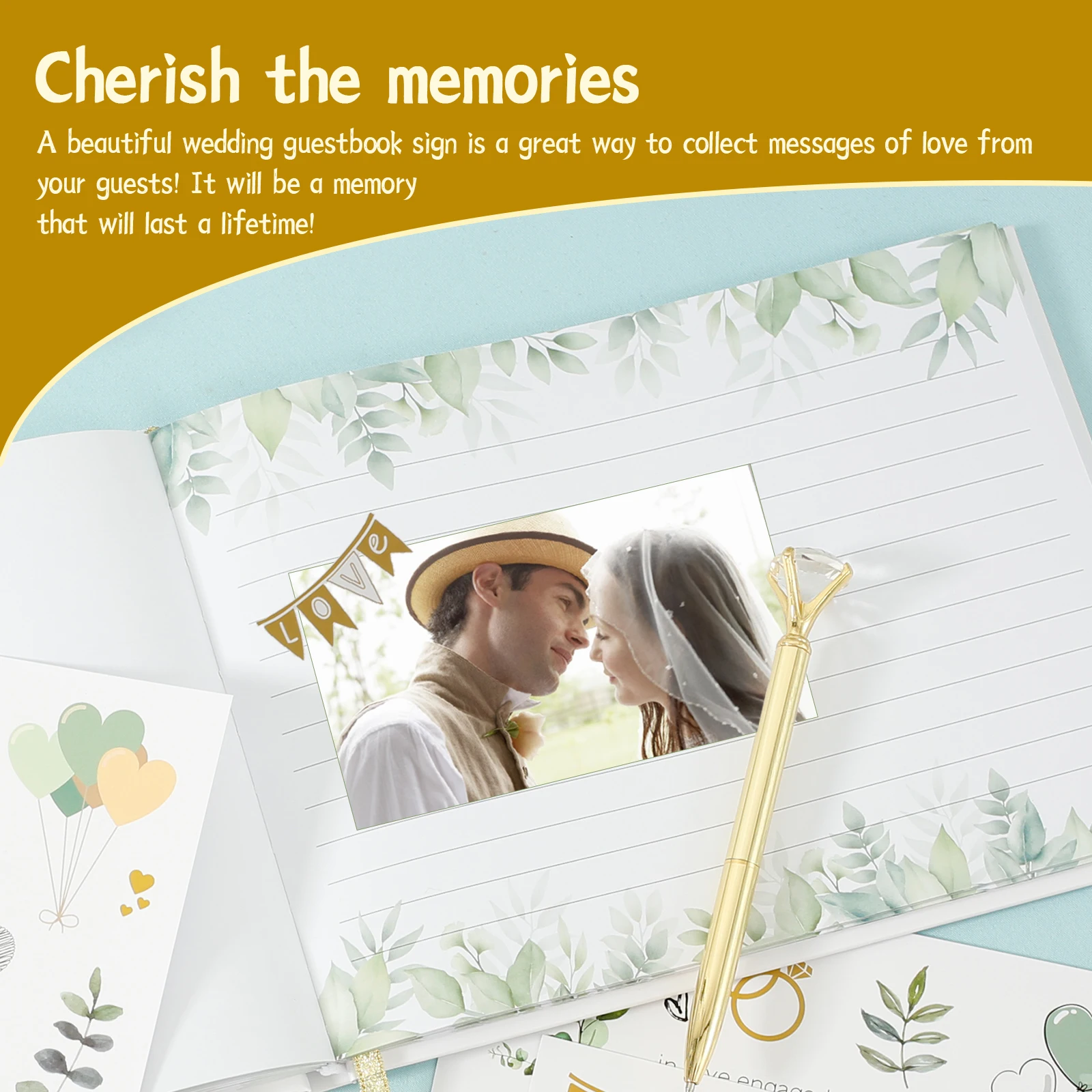 Wedding Guestbook Wedding White Guest Book with Diamond Pen Decoration Message Book for Anniversary Photo Gift
