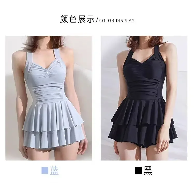 Swimsuit Women's One-piece Suspender Fashionable Backless Solid New Sweet Skirt Conservative Slim Hot Spring Swimsuit Wholesale