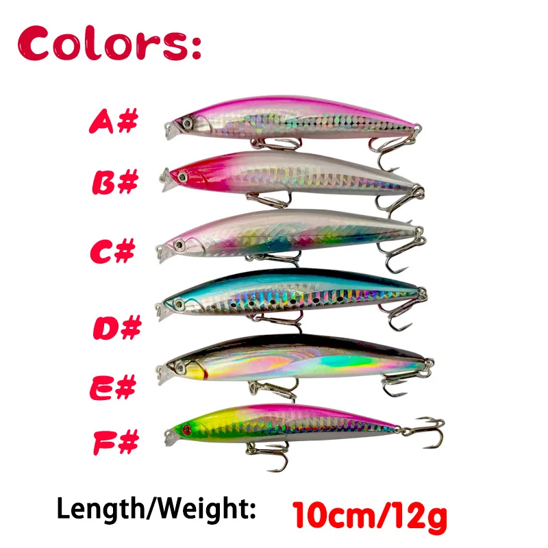 1PCS Fishing Lures 10cm 12g Float Minnow Wobbler Bass Troll 6 Colors  Artificial Hard Bait Crankbait Carp Fishing Tackle