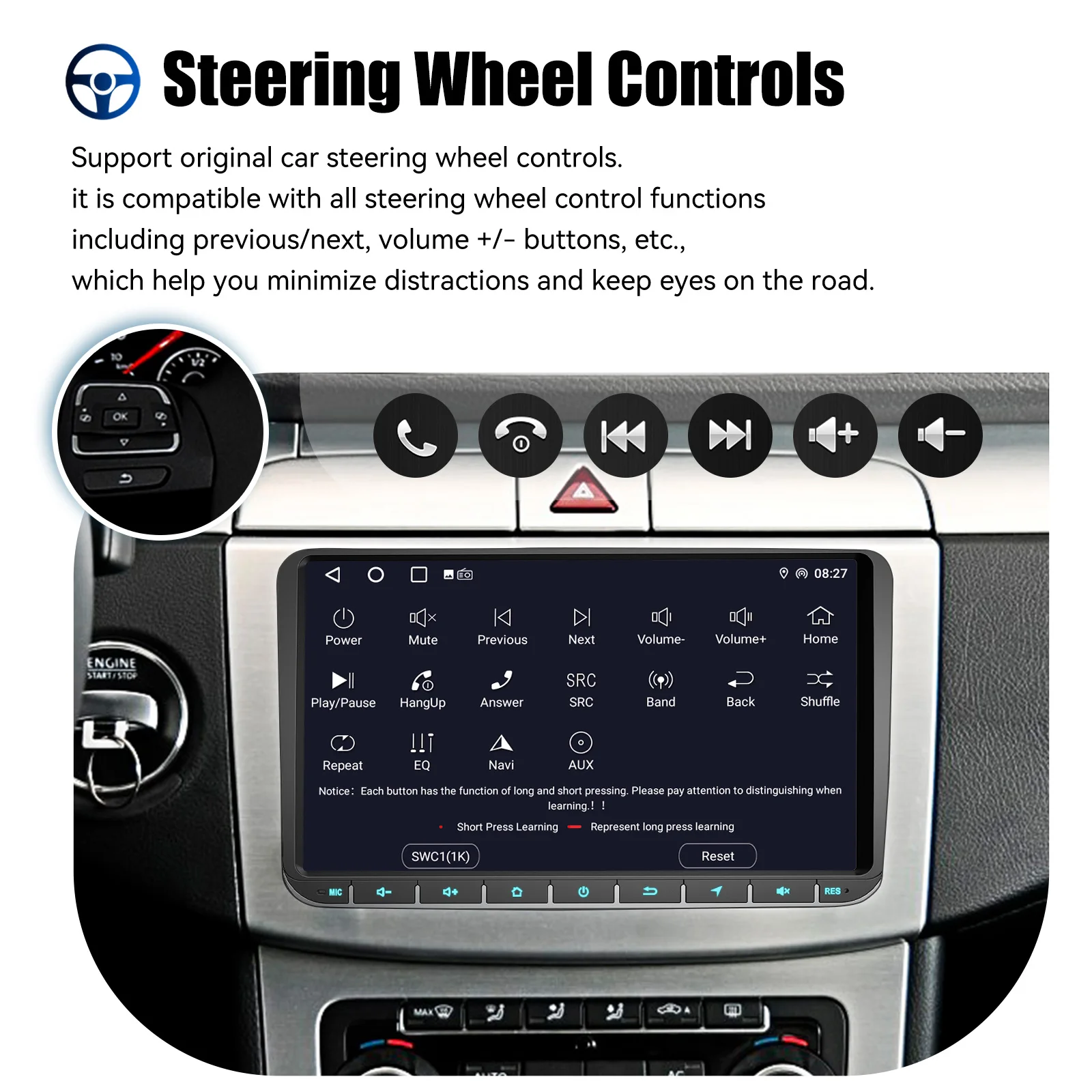ESSGOO Android 15 2 Din Autoradio Drahtloses Carplay für VW Volkswagen Skoda Golf 5 Touran Passat B6 Polo Jetta Multimedia Player – Detail 6