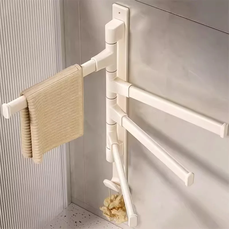 Bathroom Swivel Towel Rack Rotatable 180° Wall Mount without Drilling 2/3/4/5-Bar Towel Hanger Shower Room Kitchen Towel Hanging