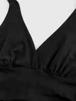 Haut court dos nu à col en v pour femmes, couleur unie, col licou, Sexy, Y2K, sans manches, froncé, Streetwear, été 5