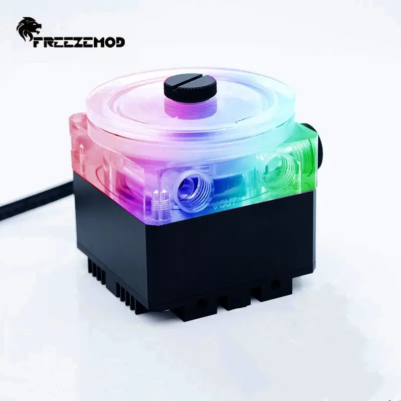 

FREEZEMOD,PC Water Cooling Mute DDC Pump Lift 5-6 M, Flow 960L/H,12V/5V RGB M/B SYNC 4000RPM, Multi Colors PU-GCDCB