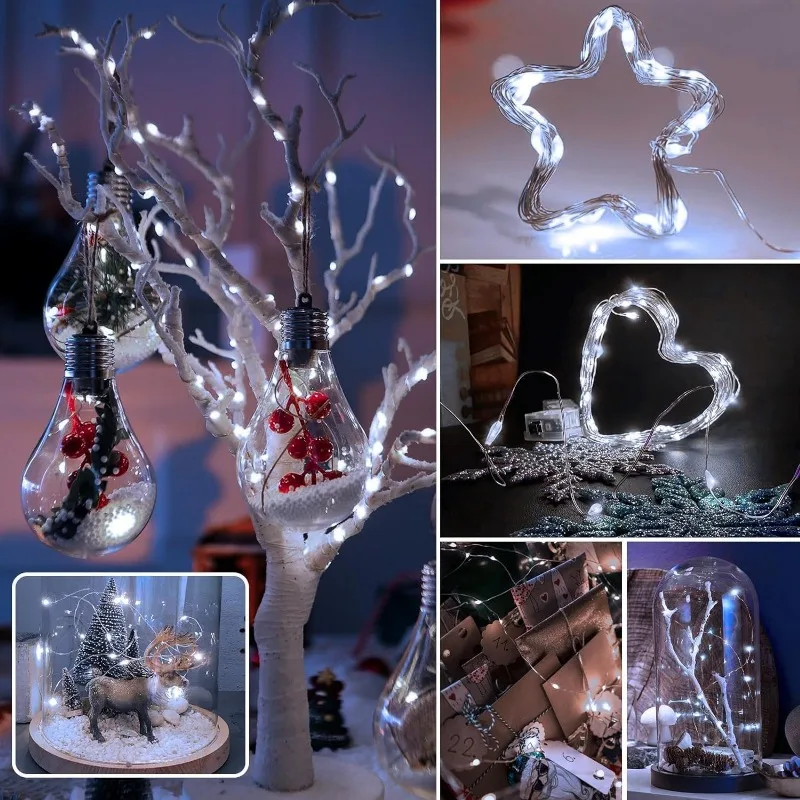 5Pcs LED Copper Wire Fairy Lights Waterproof LED String Lights Battery Operated DIY Wedding Party Christmas Decoration Garland