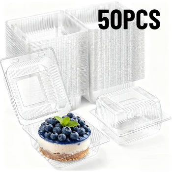 50PCS Transparent Plastic Cake Box Dessert Bread Fruit Salad Birthday Wedding Party Restaurant Household Disposable Food Box
