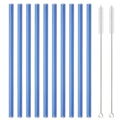 Eco - Friendly Reusable Glass Drinking Straws - Set of 12 for Smoothies & Cocktails (Medium Blue)