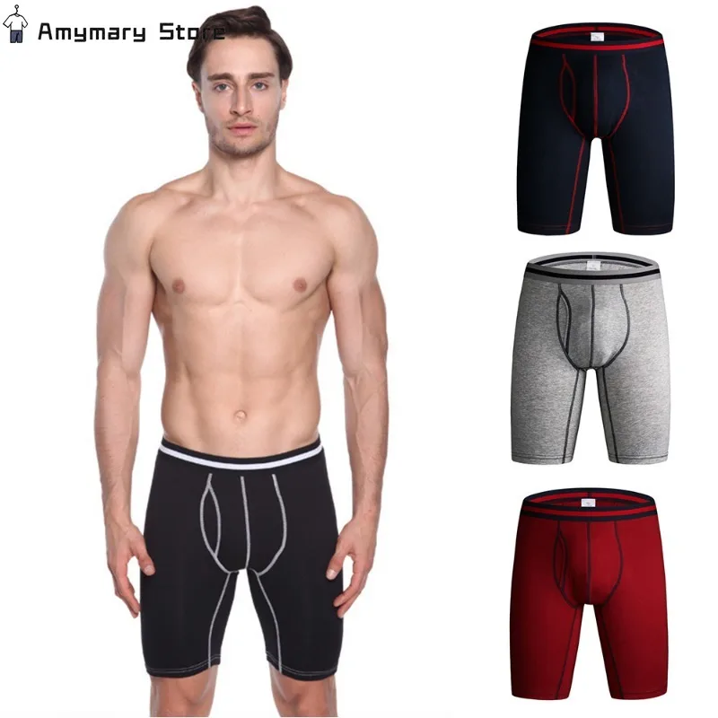 2024 New 4Pcs/Set Men's Cotton Boxer Briefs Fashion Mid Waist Breathable Extended Sports Boxers Soft Comfortable Mens Underwear