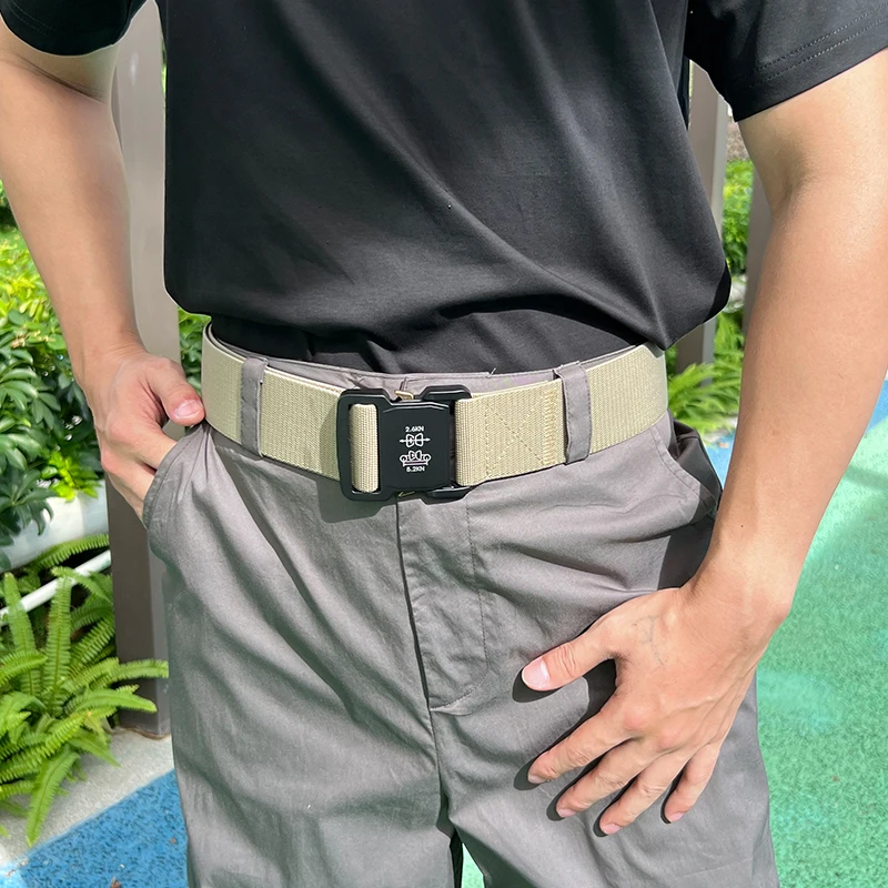 HSSEE 5cm Elastic Belt for Men Aluminum Buckle Quick Release Tactical Casual Belt Tight Nylon 2 inch Military Stretch Male