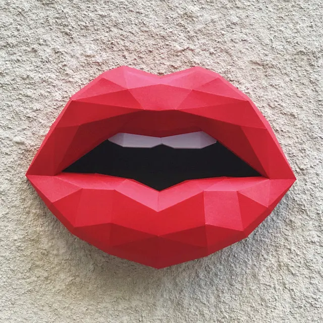 3D Paper Model Sexy Mouth Paper Model 3D DIY Material Creative Home Wall Desk Decor Props DIY Hand Made Geometric Paper Figures Craft Project
