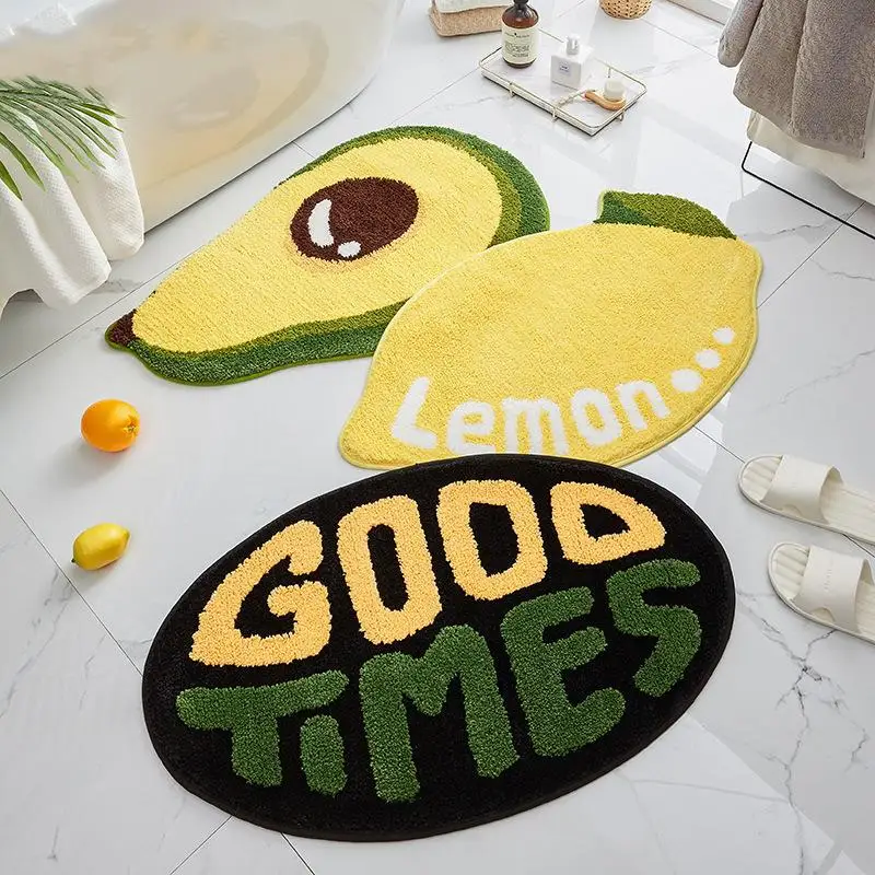 

Modern Flocking Style Home Entry Floor Mat Bathroom Cartoon Avocado Absorbent Non-slip Mat Irregular Design Creative Foot Mat