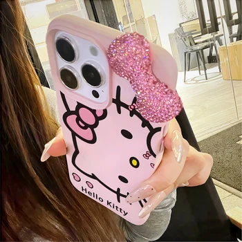 Kawaii Pink Hello Kitty Phone Case For iPhone 17 16 14 15 13 12 11 Pro Max 17 Air 15 16 Plus XR X Soft Lychee pattern Soft Cover 1