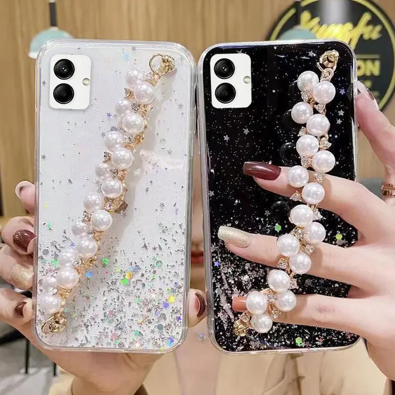 Custodia Per Telefono Con Bracciale Di Perle Di Lusso Per Redmi 10 12C A1 10C Note 12 Pro 5G 11S 12 10 Pro 11 9C 9T 9S 9 Pro 12 4G Cover Trasparente