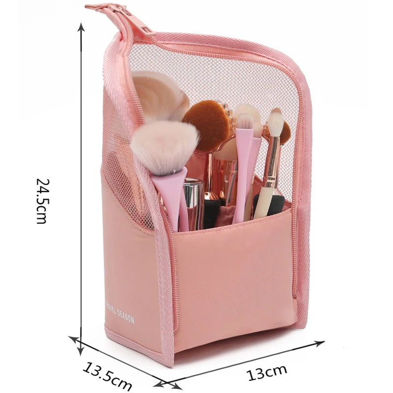 1-teilige Kosmetiktasche mit Ständer für Frauen, durchsichtiger Reißverschluss, Make-up-Tasche, Reise-Make-up-Pinselhalter, Organizer, Kulturbeutel – Detail 14