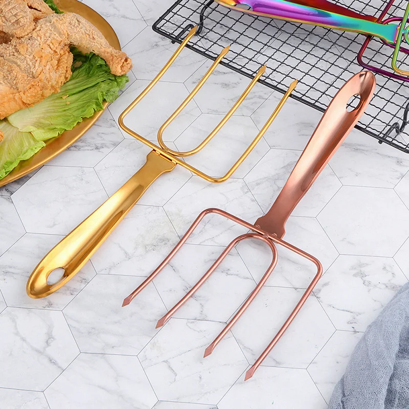 Turkey Poultry Barbecue Fork Fixed Barbecue Fork Creative Gold Stainless Steel Household Large Travel Outdoor Tool