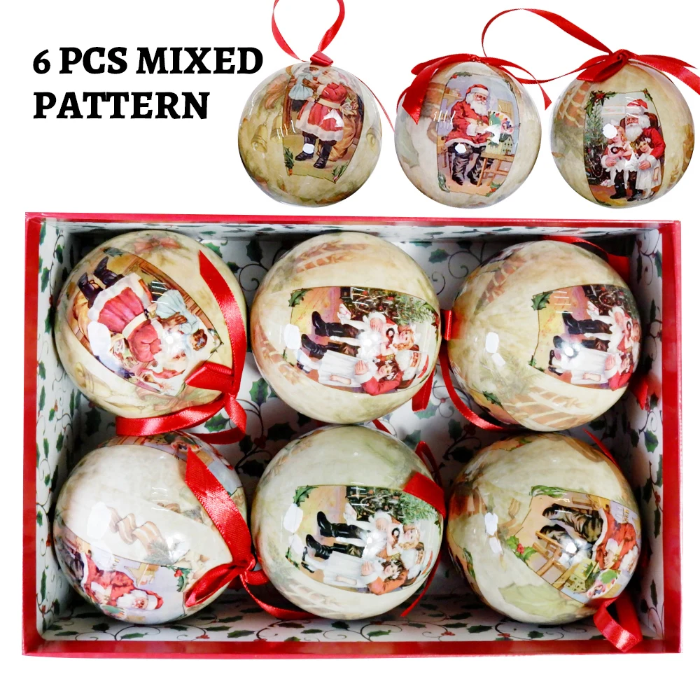 thumbnail image 1 of 6 piezas de adornos de bolas colgantes para árbol de Navidad, adornos decorativos para regalo de Año Nuevo, Navidad, fácil de colgar, adornos de bolas para bricolaje, fiesta de Navidad, 1 of 5