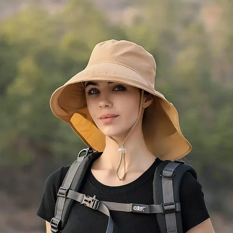 Sun hat Summer Hats for Women Outdoor UV Anti Neck Protection Sun Visors for Lady Fishing Hiking Wide Brim Shawl Sunscreen Ponytail Cap