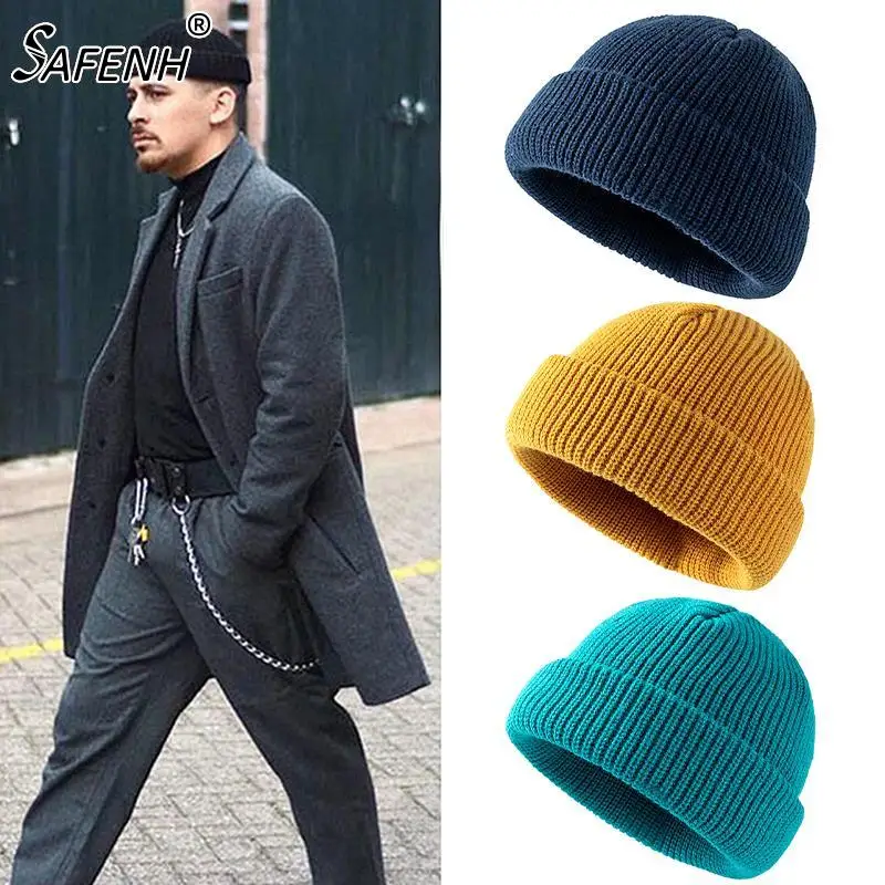 

1PC Trendy Style Knitted Hat For Men Women Caps Wool Fashion Simple Warm Skullies Beanies Solid Autumn Winter Beanie Cap