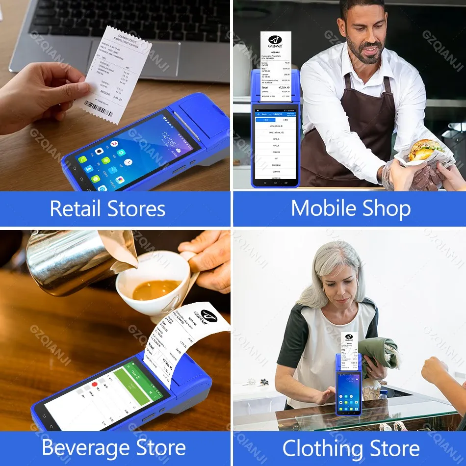 Handheld 4G POS Printer Android 8.1 PDA Terminal Support WiFi Bluetooth 5.5 Inch Touchscreen 58mm Width Thermal Receipt Printing