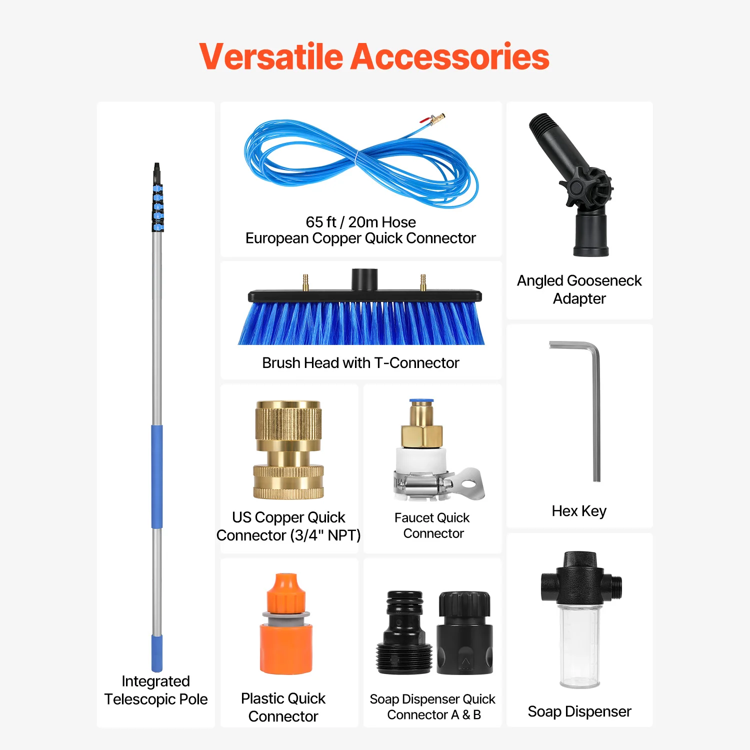 SucceBuy Water Fed Pole Kit 36FT Solar Panel Clean Pole w/Extendable Handle 180&deg;Rotatable Brush Head&65.6FT Hose for Solar Panel