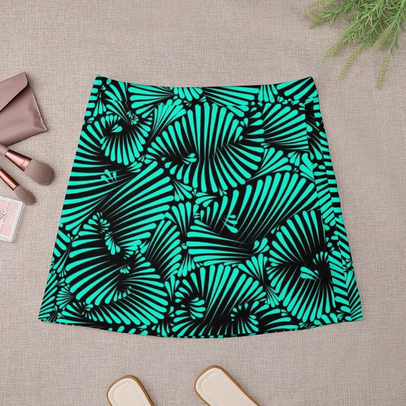 Neon Teal Palm Party Mini Skirt dress Clothing female