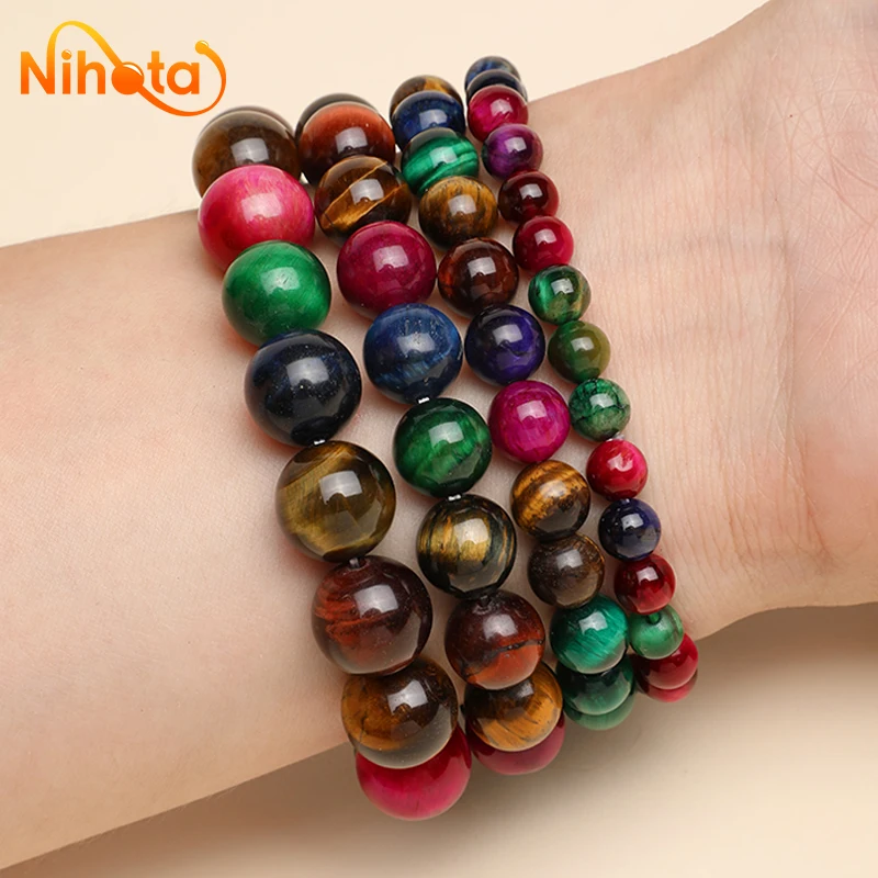 Mixed Color Tiger Eye acelet Charms Luxury Fine Jewelry Couple Personalized Beaded Bangle Bangles Yoga Meditation 6/8/10/12mm 5