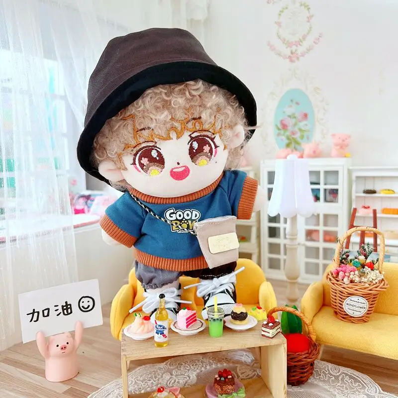 

4Pcs Cute Good Boy Hoodies Pants Hat Bag Suit Plush Doll Kawaii Stuffed Body No Attributes Doll for 20cm DIY Clothes Accessory